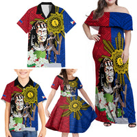 Philippines Lapu-Lapu Family Matching Off Shoulder Maxi Dress and Hawaiian Shirt Filipino Sun Tattoo With Yakan Pattern LT03 - Polynesian Pride