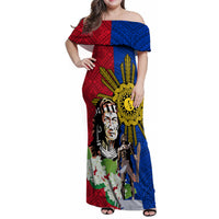 Philippines Lapu-Lapu Family Matching Off Shoulder Maxi Dress and Hawaiian Shirt Filipino Sun Tattoo With Yakan Pattern LT03 Mom's Dress Red - Polynesian Pride