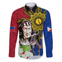 Philippines Lapu-Lapu Family Matching Summer Maxi Dress and Hawaiian Shirt Filipino Sun Tattoo With Yakan Pattern LT03 Dad's Shirt - Long Sleeve Red - Polynesian Pride