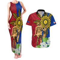Philippines Lapu Lapu King Jasmine Flowers Couples Matching Tank Maxi Dress and Hawaiian Shirt Filipino Sun Tattoo LT03 Red - Polynesian Pride