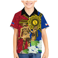 Philippines Lapu Lapu King Jasmine Flowers Family Matching Mermaid Dress and Hawaiian Shirt Filipino Sun Tattoo LT03 Son's Shirt Red - Polynesian Pride