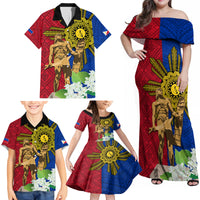 Philippines Lapu Lapu King Jasmine Flowers Family Matching Off Shoulder Maxi Dress and Hawaiian Shirt Filipino Sun Tattoo LT03 - Polynesian Pride