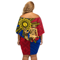 Philippines Lapu Lapu King Jasmine Flowers Family Matching Off Shoulder Short Dress and Hawaiian Shirt Filipino Sun Tattoo LT03 - Polynesian Pride