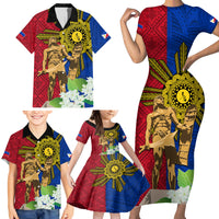 Philippines Lapu Lapu King Jasmine Flowers Family Matching Short Sleeve Bodycon Dress and Hawaiian Shirt Filipino Sun Tattoo LT03 - Polynesian Pride