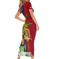 Philippines Lapu Lapu King Jasmine Flowers Short Sleeve Bodycon Dress Filipino Sun Tattoo LT03 - Polynesian Pride