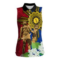 Philippines Lapu Lapu King Jasmine Flowers Women Sleeveless Polo Shirt Filipino Sun Tattoo LT03 Female Red - Polynesian Pride