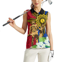 Philippines Lapu Lapu King Jasmine Flowers Women Sleeveless Polo Shirt Filipino Sun Tattoo LT03 - Polynesian Pride