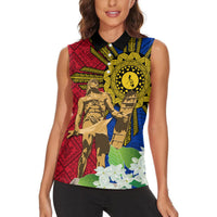 Philippines Lapu Lapu King Jasmine Flowers Women Sleeveless Polo Shirt Filipino Sun Tattoo LT03 - Polynesian Pride