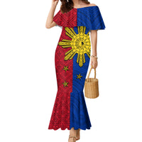 Philippines Sun Batok Tattoo Family Matching Mermaid Dress and Hawaiian Shirt Polynesian and Yakan Pattern LT03 Mom's Dress Red - Polynesian Pride