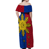 Philippines Sun Batok Tattoo Family Matching Off Shoulder Maxi Dress and Hawaiian Shirt Polynesian and Yakan Pattern LT03 - Polynesian Pride