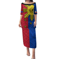 Philippines Sun Batok Tattoo Family Matching Puletasi and Hawaiian Shirt Polynesian and Yakan Pattern LT03 Mom's Dress Red - Polynesian Pride
