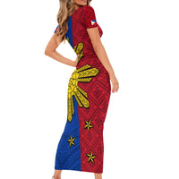 Philippines Sun Batok Tattoo Family Matching Short Sleeve Bodycon Dress and Hawaiian Shirt Polynesian and Yakan Pattern LT03 - Polynesian Pride