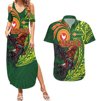 Proud of Manu'a Islands Couples Matching Summer Maxi Dress and Hawaiian Shirt Rooster and Polynesian Art Wing Style LT03 Green - Polynesian Pride