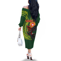 Proud of Manu'a Islands Family Matching Off The Shoulder Long Sleeve Dress and Hawaiian Shirt Rooster and Polynesian Art Wing Style LT03 - Polynesian Pride