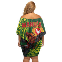 Proud of Manu'a Islands Family Matching Off Shoulder Short Dress and Hawaiian Shirt Rooster and Polynesian Art Wing Style LT03 - Polynesian Pride