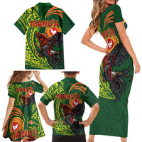 Proud of Manu'a Islands Family Matching Short Sleeve Bodycon Dress and Hawaiian Shirt Rooster and Polynesian Art Wing Style LT03 - Polynesian Pride