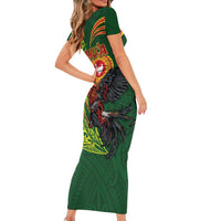 Proud of Manu'a Islands Family Matching Short Sleeve Bodycon Dress and Hawaiian Shirt Rooster and Polynesian Art Wing Style LT03 - Polynesian Pride