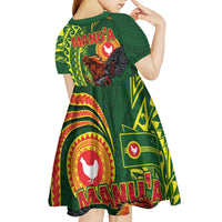 Proud of Manu'a Islands Kid Short Sleeve Dress Rooster and Polynesian Art Wing Style LT03 - Polynesian Pride