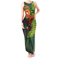 Proud of Manu'a Islands Tank Maxi Dress Rooster and Polynesian Art Wing Style LT03 Women Green - Polynesian Pride