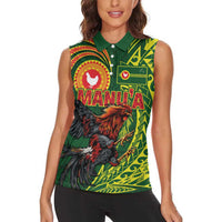 Proud of Manu'a Islands Women Sleeveless Polo Shirt Rooster and Polynesian Art Wing Style LT03 - Polynesian Pride
