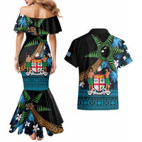 Fiji Day Couples Matching Mermaid Dress and Hawaiian Shirt Palm Tree With Plumeria Tapa Tribal Pattern LT03 - Polynesian Pride