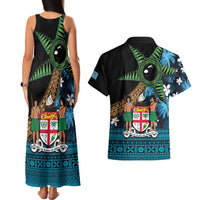 Fiji Day Couples Matching Tank Maxi Dress and Hawaiian Shirt Palm Tree With Plumeria Tapa Tribal Pattern LT03 - Polynesian Pride