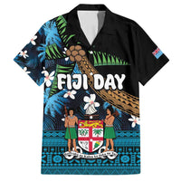 Fiji Day Family Matching Long Sleeve Bodycon Dress and Hawaiian Shirt Palm Tree With Plumeria Tapa Tribal Pattern LT03 Dad's Shirt - Short Sleeve Blue - Polynesian Pride