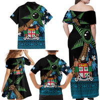 Fiji Day Family Matching Off Shoulder Maxi Dress and Hawaiian Shirt Palm Tree With Plumeria Tapa Tribal Pattern LT03 - Polynesian Pride