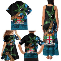 Fiji Day Family Matching Tank Maxi Dress and Hawaiian Shirt Palm Tree With Plumeria Tapa Tribal Pattern LT03 - Polynesian Pride