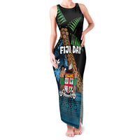 Fiji Day Family Matching Tank Maxi Dress and Hawaiian Shirt Palm Tree With Plumeria Tapa Tribal Pattern LT03 Mom's Dress Blue - Polynesian Pride