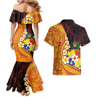 Tonga Culture Couples Matching Mermaid Dress and Hawaiian Shirt Ngatu Pattern with Plumeria and Hibiscus LT03 - Polynesian Pride