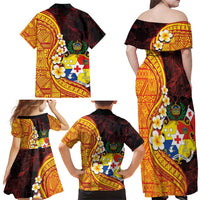 Tonga Culture Family Matching Off Shoulder Maxi Dress and Hawaiian Shirt Ngatu Pattern with Plumeria and Hibiscus LT03 - Polynesian Pride