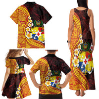 Tonga Culture Family Matching Tank Maxi Dress and Hawaiian Shirt Ngatu Pattern with Plumeria and Hibiscus LT03 - Polynesian Pride