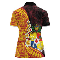 Tonga Culture Women Polo Shirt Ngatu Pattern with Plumeria and Hibiscus