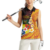 Tonga Culture Women Sleeveless Polo Shirt Ngatu Pattern with Plumeria and Hibiscus LT03 - Polynesian Pride
