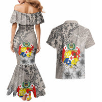 Tonga Culture Couples Matching Mermaid Dress and Hawaiian Shirt Ngatu Pattern and Blooming Hibiscus LT03 - Polynesian Pride