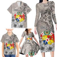 Tonga Culture Family Matching Long Sleeve Bodycon Dress and Hawaiian Shirt Ngatu Pattern and Blooming Hibiscus LT03 - Polynesian Pride