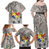 Tonga Culture Family Matching Off Shoulder Maxi Dress and Hawaiian Shirt Ngatu Pattern and Blooming Hibiscus LT03 - Polynesian Pride
