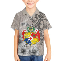 Tonga Culture Family Matching Off Shoulder Maxi Dress and Hawaiian Shirt Ngatu Pattern and Blooming Hibiscus LT03 Son's Shirt Light Gray - Polynesian Pride