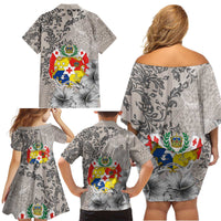 Tonga Culture Family Matching Off Shoulder Short Dress and Hawaiian Shirt Ngatu Pattern and Blooming Hibiscus LT03 - Polynesian Pride