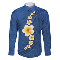 Polynesian Hibiscus and Plumeria with Tapa Pattern Family Matching Mermaid Dress and Hawaiian Shirt Blue Color LT03 Dad's Shirt - Long Sleeve Blue - Polynesian Pride