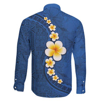 Polynesian Hibiscus and Plumeria with Tapa Pattern Family Matching Off Shoulder Maxi Dress and Hawaiian Shirt Blue Color LT03 - Polynesian Pride