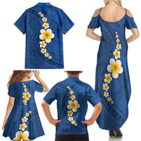 Polynesian Hibiscus and Plumeria with Tapa Pattern Family Matching Summer Maxi Dress and Hawaiian Shirt Blue Color LT03 - Polynesian Pride