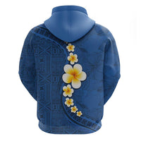 Polynesian Hibiscus and Plumeria with Tapa Pattern Zip Hoodie Blue Color