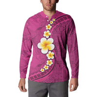 Polynesian Hibiscus and Plumeria with Tapa Pattern Button Sweatshirt Pink Color