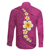 Polynesian Hibiscus and Plumeria with Tapa Pattern Family Matching Off The Shoulder Long Sleeve Dress and Hawaiian Shirt Pink Color LT03 - Polynesian Pride
