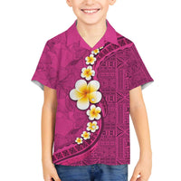 Polynesian Hibiscus and Plumeria with Tapa Pattern Family Matching Off The Shoulder Long Sleeve Dress and Hawaiian Shirt Pink Color LT03 Son's Shirt Pink - Polynesian Pride
