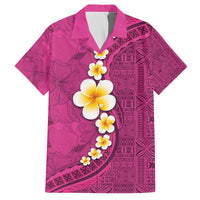 Polynesian Hibiscus and Plumeria with Tapa Pattern Family Matching Puletasi and Hawaiian Shirt Pink Color LT03 Dad's Shirt - Short Sleeve Pink - Polynesian Pride