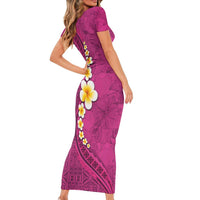 Polynesian Hibiscus and Plumeria with Tapa Pattern Family Matching Short Sleeve Bodycon Dress and Hawaiian Shirt Pink Color LT03 - Polynesian Pride