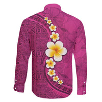 Polynesian Hibiscus and Plumeria with Tapa Pattern Family Matching Summer Maxi Dress and Hawaiian Shirt Pink Color LT03 - Polynesian Pride